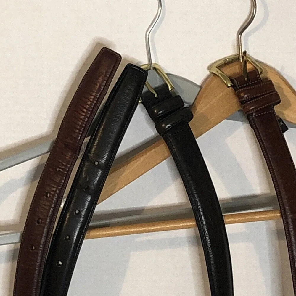 Roundtree & Yorke (2) 1 Black 1 Brown Full Grain Cowhide Dress Belt Men's 48/120 - Picture 8 of 16